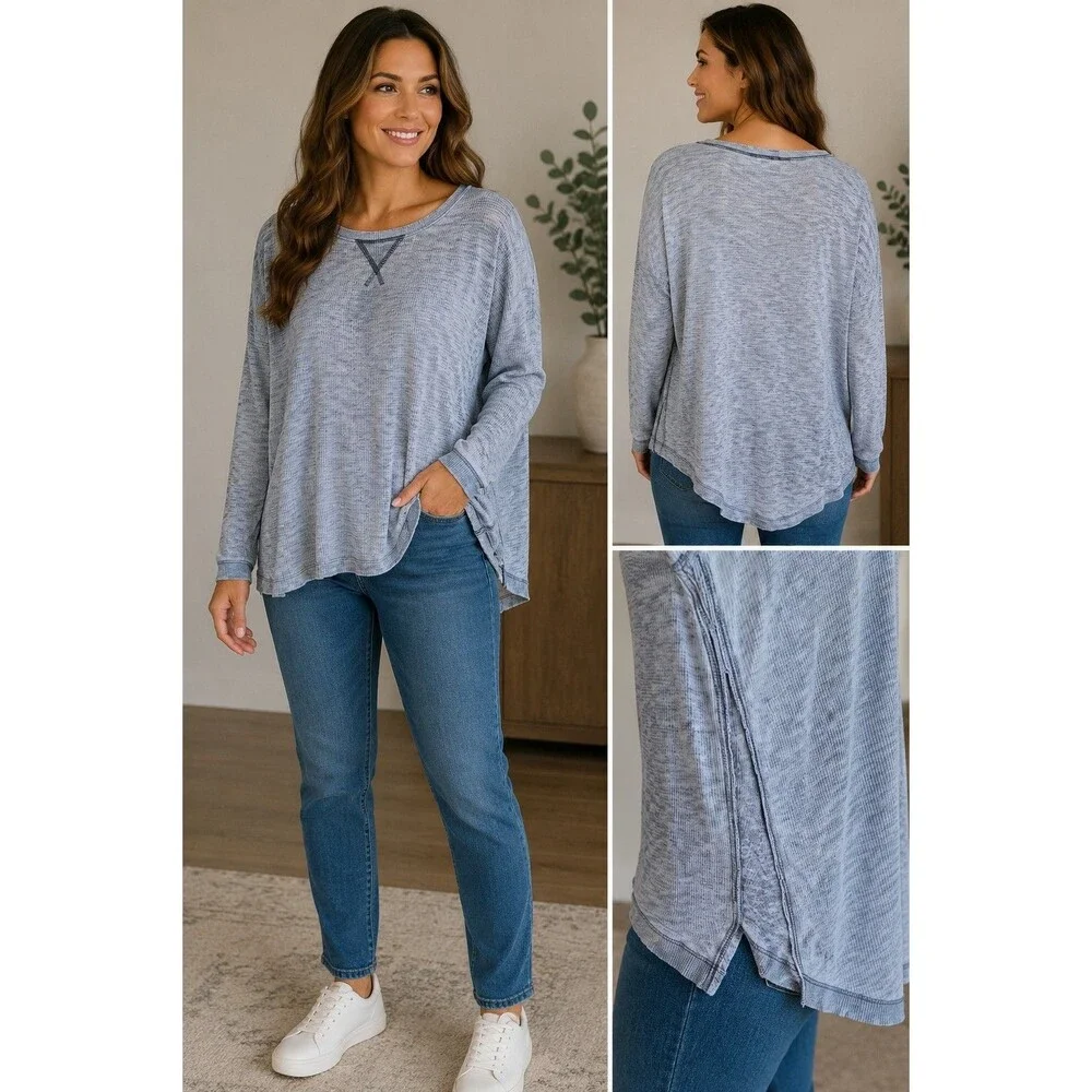 Green Tea Heather Gray Henley Sz XL Long Sleeve Ladies Shirt